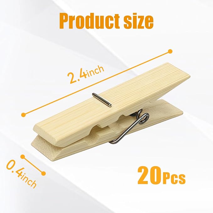 Natural Bamboo Clothespins 20-Pack Wooden Clothes Pins - Image 3