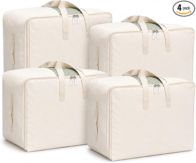 Soft Canvas Storage Bags for Comforter Bedding, Pillows | Cotton Linen Clothes by DoYiKe