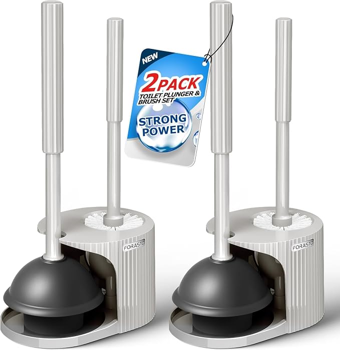 FORASTO 2Pack 2 in 1 Toilet Plunger and Brush Set, Extended Handle Plunger by FORASTO