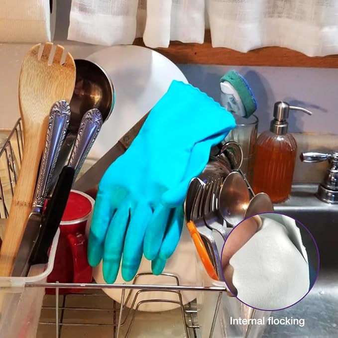 Alimat PluS Kitchen Gloves Latex Free, Cotton Flock Liner, 4 Pairs | Reusable - Image 6