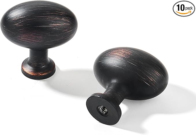 khtumeware 10 Pack 1-3/8 inch(35mm) Oil Rubbed Bronze Cabinet Knobs Dresser Knobs Oval Drawer Knobs Kitchen Cabinet Hardware Zinc Knobs for Dresser Drawers