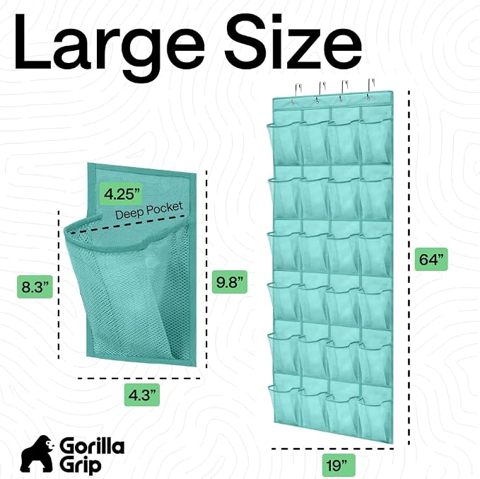 GORILLA GRIP Over the Door Shoe Organizer, 24 Large Pockets, Turquoise | - Image 7