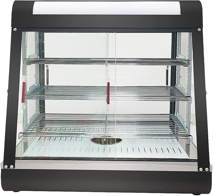 Countertop 26" Food Warmer Display Case 3 Shelf Hot Warming Showcase with Front and Back Sliding Door and Water Tray,Black (26")