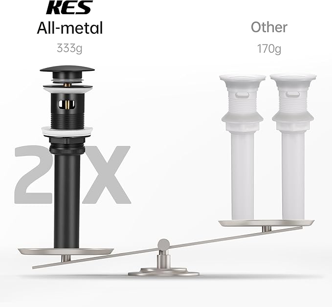 KES Bathroom Sink Drain with Overflow Vessel Sink Stopper Pop Up Drain Assembly Matt Black for 1.6"-1.9" Sink Hole, All Metal Rustproof Brass and 304 Stainless Steel, S2008A-BK