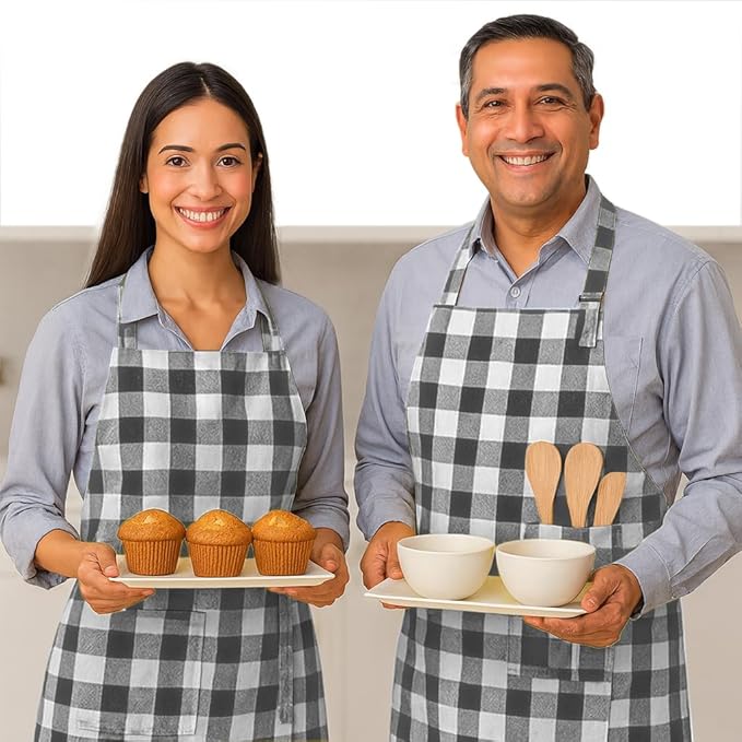 Native Fab Kitchen Apron 2 Pack - 100% Cotton Adjustable, Durable Apron with Pockets, Perfect for Cooking, Baking, Grilling