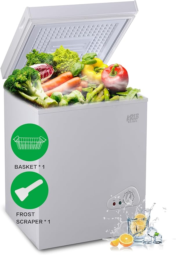 3.5 Cu.Ft Deep Compact Freezer with a Removable Basket, Chest Freezer 7 Gears Temperature Control(-18°F to -46°F), for House, Garage, Kitchen, Basement, Shop, White