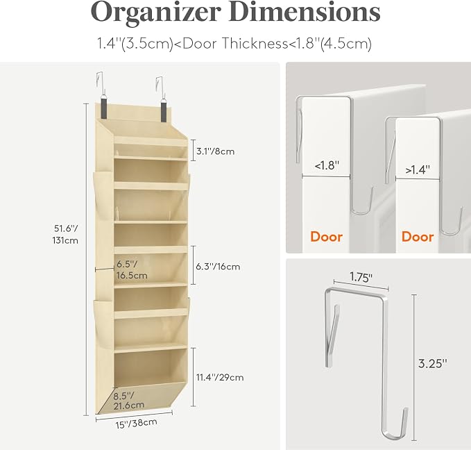 Lifewit 1 Pack Over the Door Organizer, Anti Tilt 40 lbs Load Behind Door - Image 2