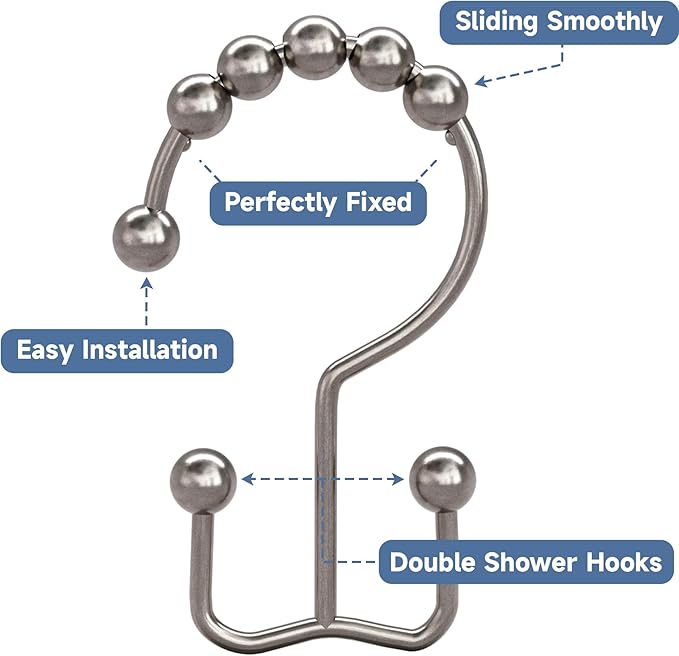 Titanker Shower Curtain Hooks Rings, Rust Resistant Metal Double Glide Shower - Image 5