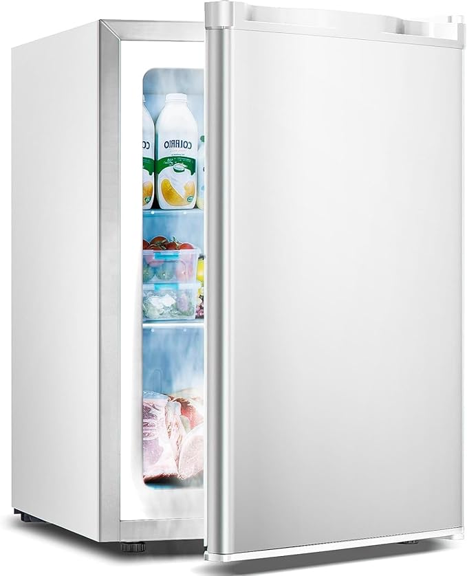 3.2 Cu.ft Small Freezer, Mini Upright Freezer with Adjustable Thermostat, Removable Shelves, Reversible Single Door, for Bedroom/Home/Dorms/Apartment (White)
