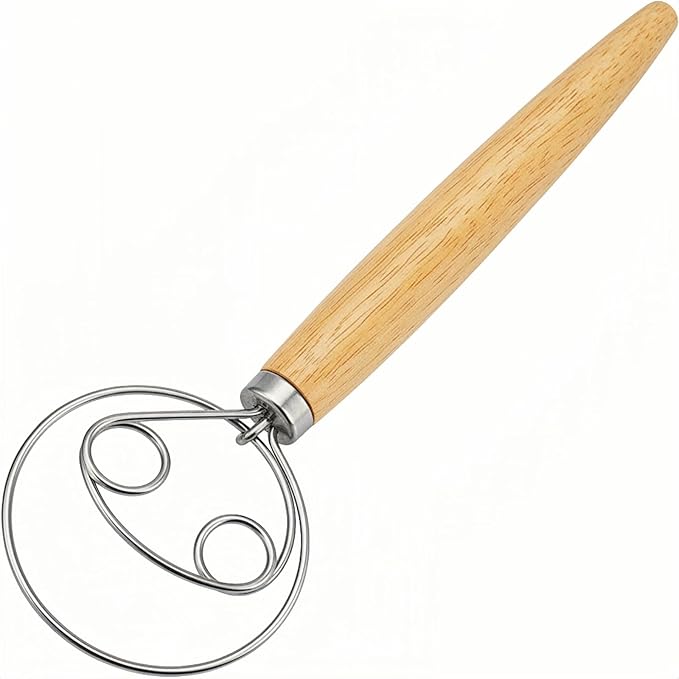 Danish Dough Whisk Stainless Steel with Dough Hook Dutch Style Bread Mixer Tool for Sourdough Baking