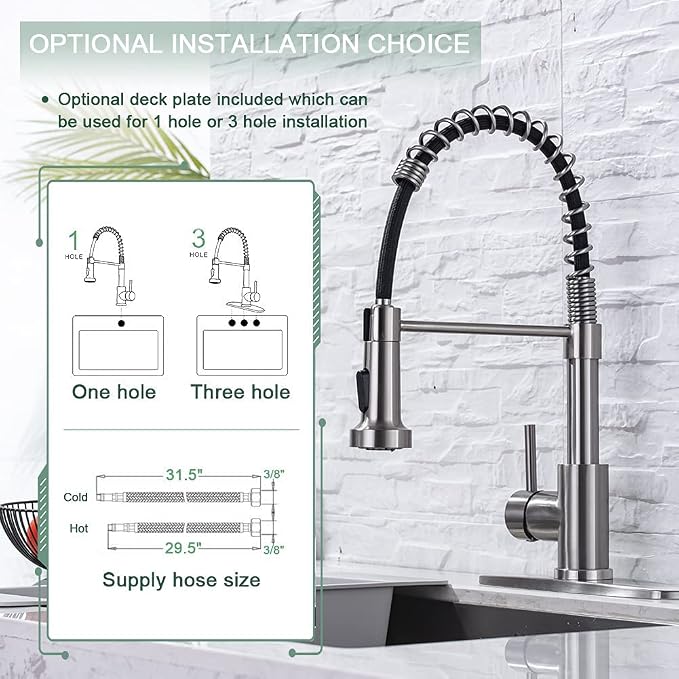 WEWE Pull-Down Kitchen Faucet, 2-Mode Sprayer, Brushed Nickel | 17-Inch Height - Image 5