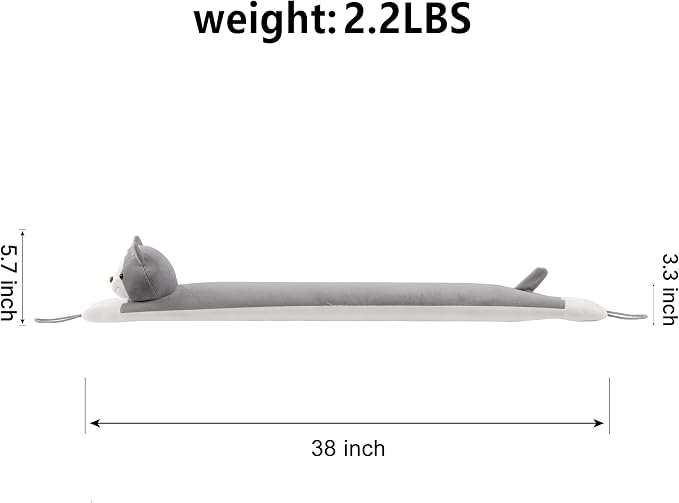 habibee Door Draft Stopper, Weighted Noise Blocker 38 in Grey Cat | Soft Plush - Image 2