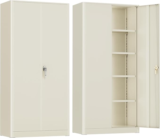 Crownland 72" Metal Storage Cabinet, Lockable Garage Storage Cabinets, High Office Cabinet with Adjustable Shelves for Garage, Home Office, Pantry, File, Warm Gray