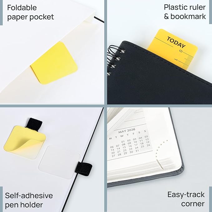 POPRUN Pocket 2026 Planner (Small Size- 4'' x 6.25'') Weekly and Monthly for Purse - Calendar 2026 (Jan. 2026 - Dec.2026) with Soft Cover, Plastic Ruler - Brown