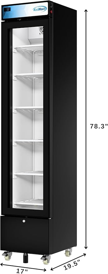 KoolMore 17 in. Slim Commercial Merchandiser Freezer with Manual Defrost, 6.5 Cu. Ft. Capacity, ETL Listed in Black (KM-MDF-17S)