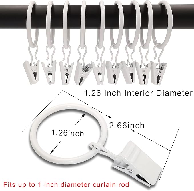 90 Pack Curtain Rings with Clips, Drapery Clips with Rings, Drapes Rings 1.26 - Image 2