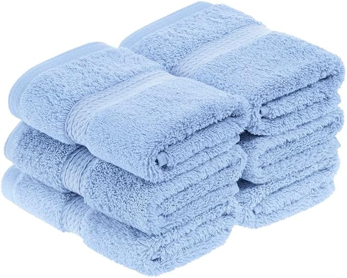 Superior Egyptian Cotton Plush & Absorbent, Face Towel Set of 6, Light Blue | by SUPERIOR