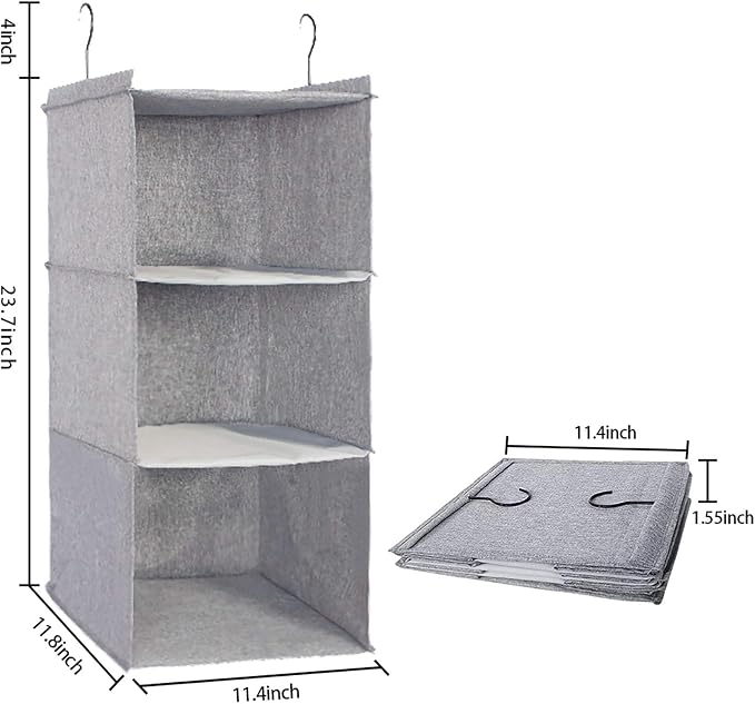 Hanging Closet Organizer 3-Shelf, Oxford Linen Wardrobe Storage, shoes & - Image 3