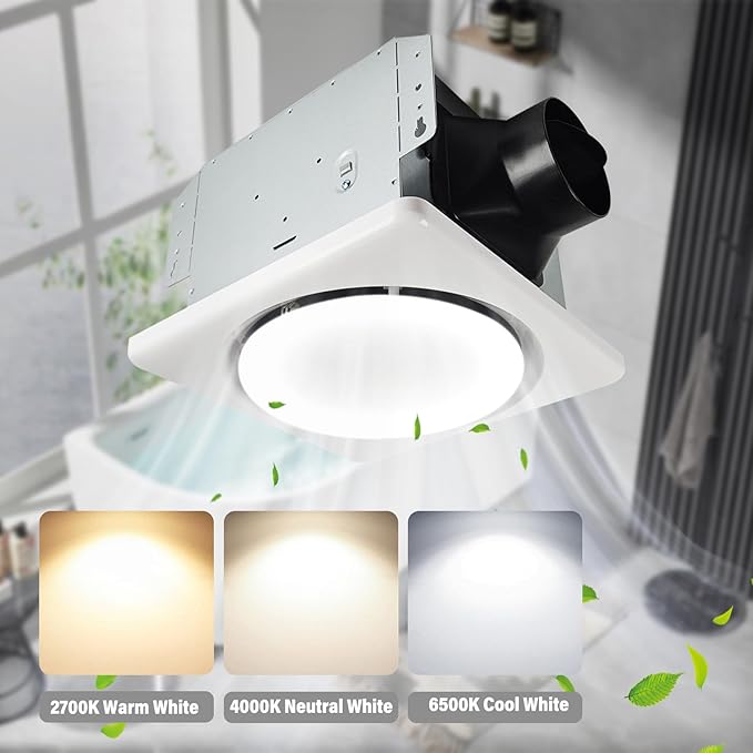 Bathroom Exhaust Fan with Light,120 CFM 1.2 Sones, 41W Bathroom Fan with Light for Home, 1500lm LED Light 2700K/4000K/6500K-UL HVI Certificated