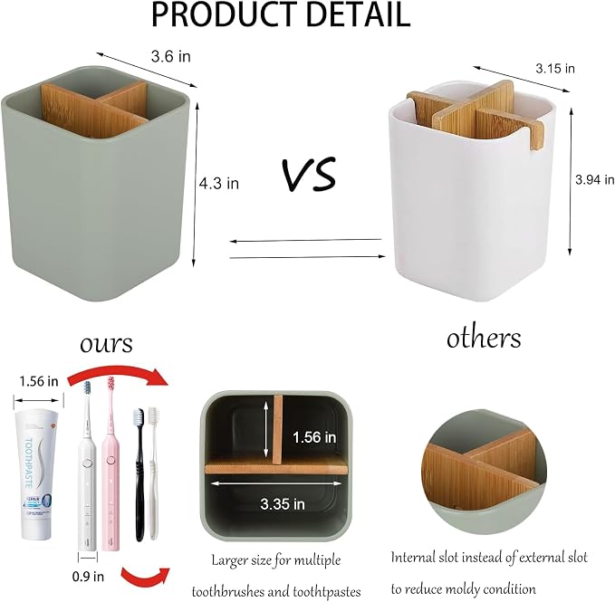 Bamboo Toothbrush Holder for Bathrooms Toothpaste Organizer - Image 4