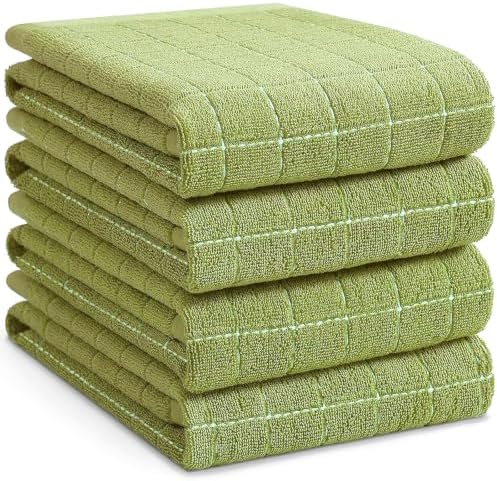 Homaxy 100% Cotton Terry Kitchen Towels, Large 4 Pack, Olive Green by Homaxy