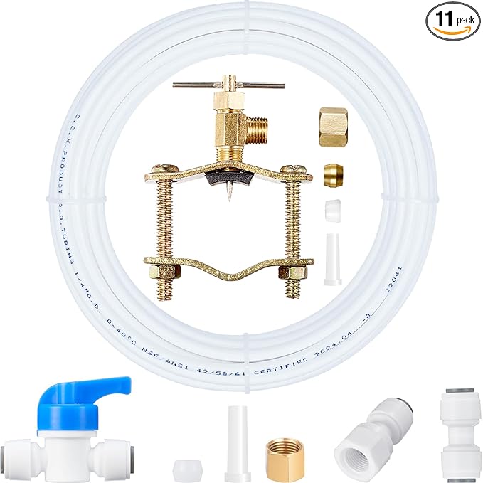 Ice Maker Water Line Kit - Food Grade Refrigerator/Fridge Water Line Kit,25FT 1/4In O.D.Water Line with Self Piercing Valve and Quick Fittings, for Adding a branch waterway to Refrigerator/Ice Maker
