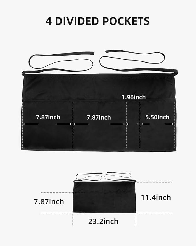 Argstar 2 Pack Server Apron with 4 Pockets, Waitress Waiter Waist Short Aprons(Available in 60/120 Pack)