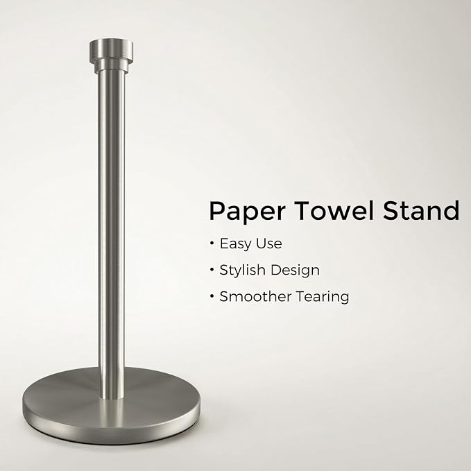 Brushed Nickel Paper Towel Holder Countertop, Freestanding Paper Towel Stand - Image 2