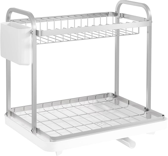 Sakugi Dish Drying Rack 2-Tier 15: x11.4" x15" White Double Rod | Kitchen - Image 3