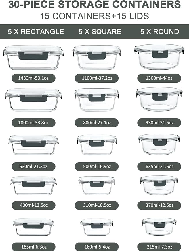 M MCIRCO 30 Piece Extra Large Glass Food Storage Containers - Image 3