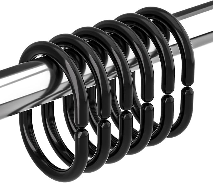 Amazer Black Shower Curtain Hooks Rings, Plastic Shower Curtain Hooks by Amazer