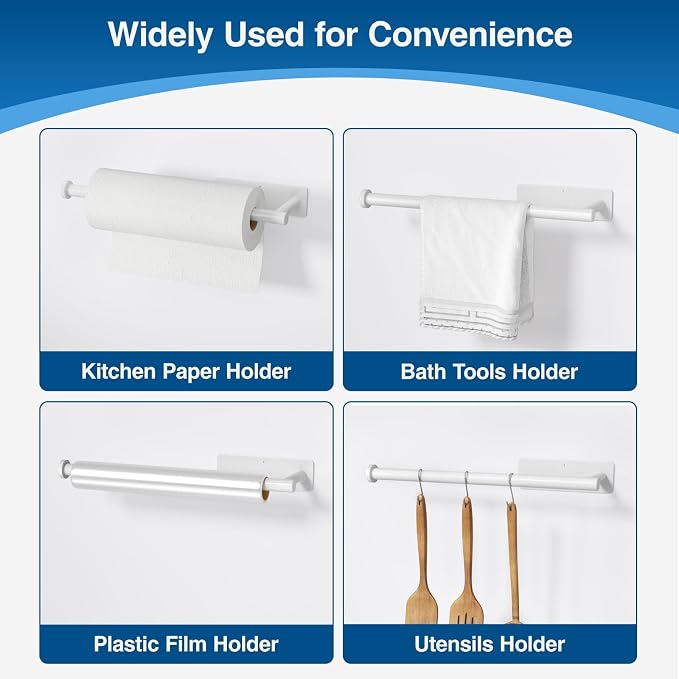 Paper Towel Holder, Self-Adhesive or Drilling， White, 1 Pack - Image 4