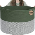 INDRESSME 115L Extra Large Woven Rope Blanket Basket Living Room Green by INDRESSME
