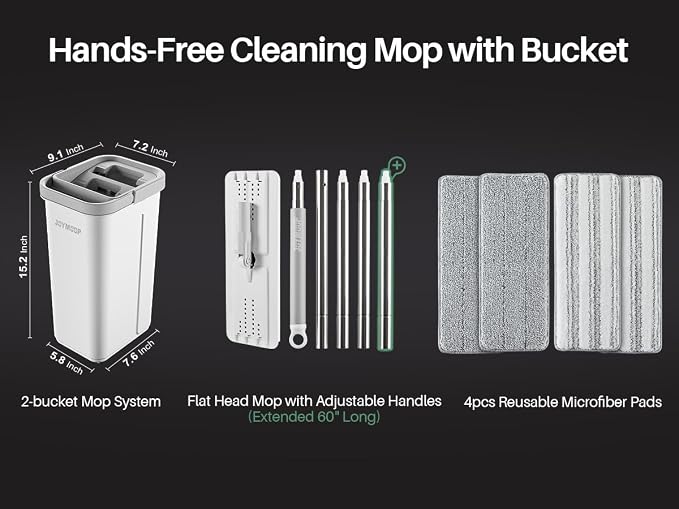 JOYMOOP Flat Mop System, Microfiber Mop and Bucket Set, Hands-Free Floor - Image 7