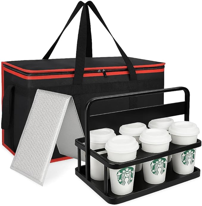 Cooler Insulated Food Delivery Bag & Drink Carrier with Hard Bottom, XXX-Large Pizza Bags for Doordash/Uber Eats, Grocery Catering Travel Thermal Frozen Carrier, Cold Warmer Accessories for Door Dash