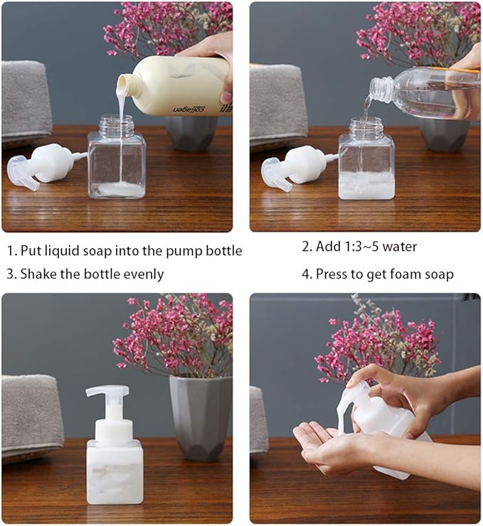 Foaming Soap Dispenser, 9oz Plastic Refillable Pump Bottle, 2 Pack, Shampoo & - Image 6