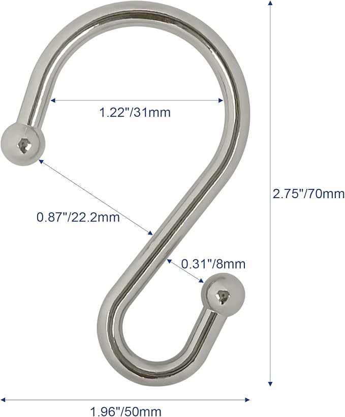 Metal Shower Curtain Hooks, Rust Proof Shower Curtain Hooks Rings, Durable S - Image 5