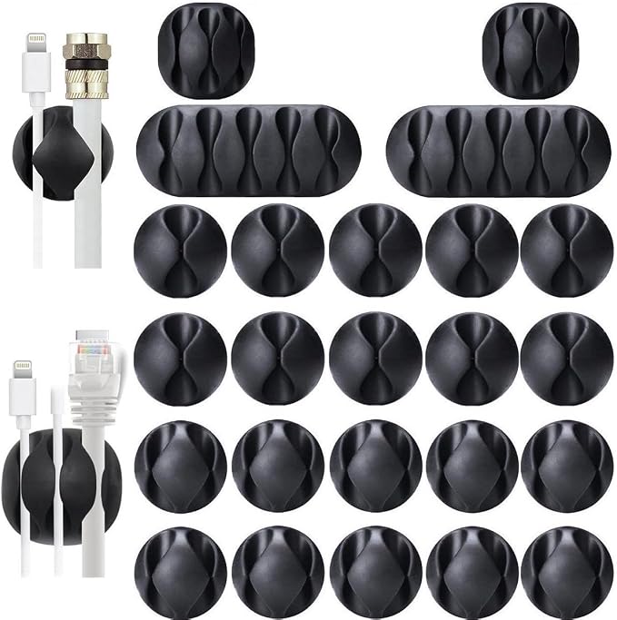 Desk Cable Management Cord Organizer, 24 Pack Black Self Adhesive Cord Holder by OHill