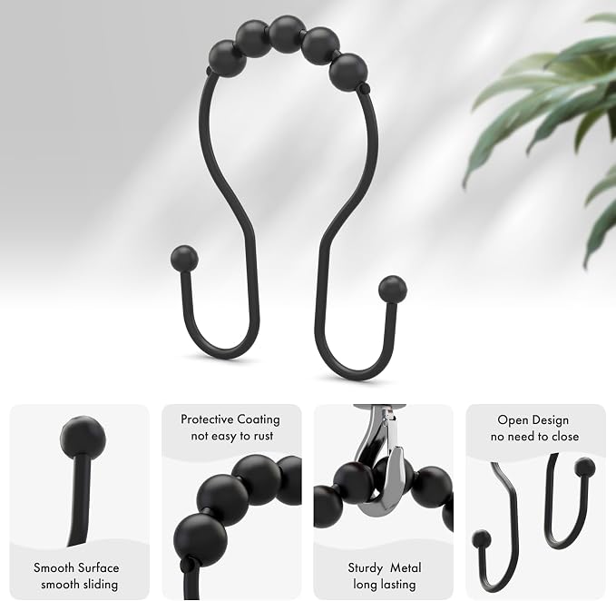 AmazerBath Shower Curtain Hooks Black Shower Curtain Rings, Metal Shower - Image 3