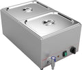 Valgus Commercial Grade Stainless Steel 2 Sections 19 Qt Bain Marie Buffet Food Warmer Steam Table with Lid and Tap for Home and Restaurants