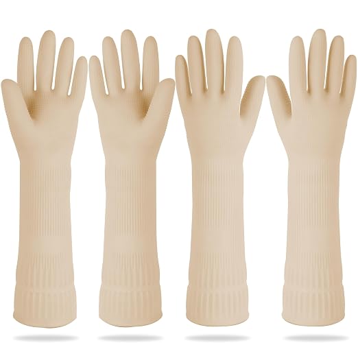 Mamison Rubber Dishwashing Gloves, Non-Slip Kitchen, Ivory Large, 2 Pairs | by QualityKitchenandHome