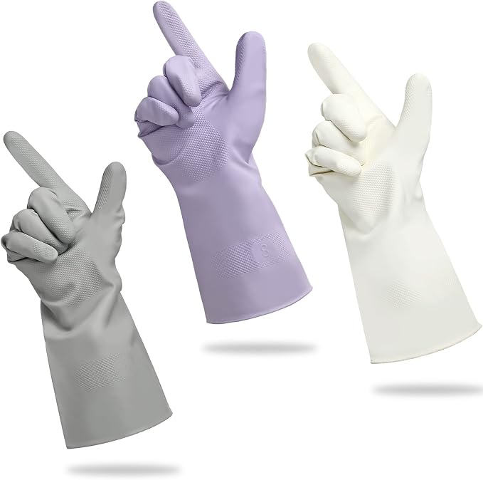 Cleanbear Reusable Dish Washing Rubber Glove Set of 3, Household Cleaning Gloves - Image 7