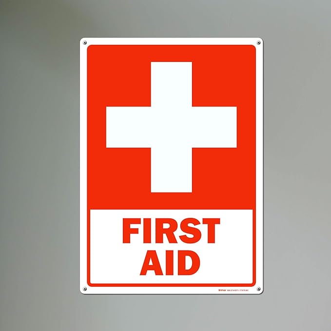 Brimar - 10 x 14" - First Aid Sign - .040″ Rust-Free Aluminum - Standard Size - Easy Installation