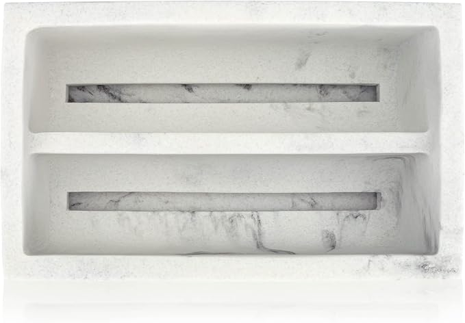Essentra Home White Marble Kitchen Sponge Holder, Modern Kitchen Sink Caddy - Image 3