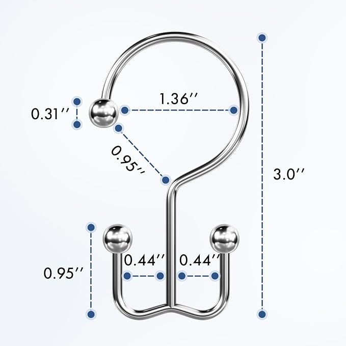Bathway Shower Curtain Hooks Chrome Shower Curtain Rings, Metal Shower Hooks - Image 2
