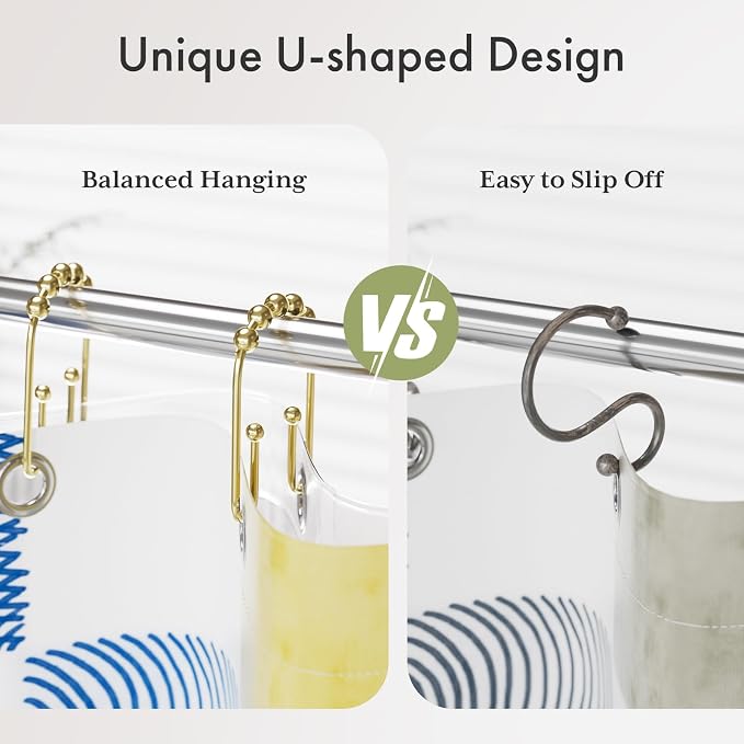 AmazerBath Shower Curtain Hooks Gold Shower Curtain Rings Rust Proof, Double - Image 2