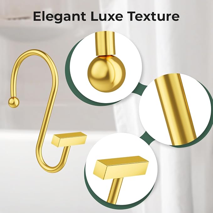 Muted Gold Shower Curtain Hooks, Bathway Shower Curtain Rings Rust Proof - Image 3