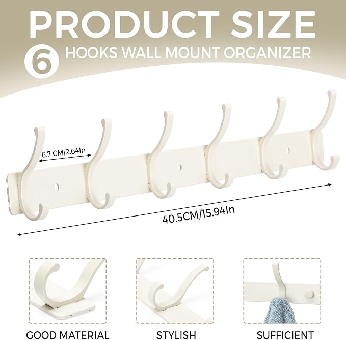 Coat Rack Wall Mount, 2 Pack White Coat Hooks Hanger Wall - Image 2