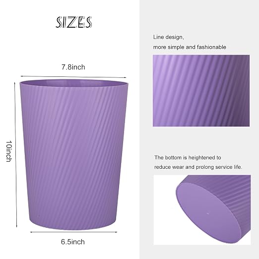 Small Bathroom Trash Can Wastebasket Garbage Can, 1.8 Gallon, Taro Purple | - Image 6