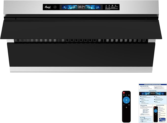 Awoco 36" Under Cabinet Range Hood, Side-Draft Design, 4 Speeds Exhaust Fan with 800 CFM, Voice, Gesture, Touch & Remote Control, 6" Vent, Dimmable LED Light Bars